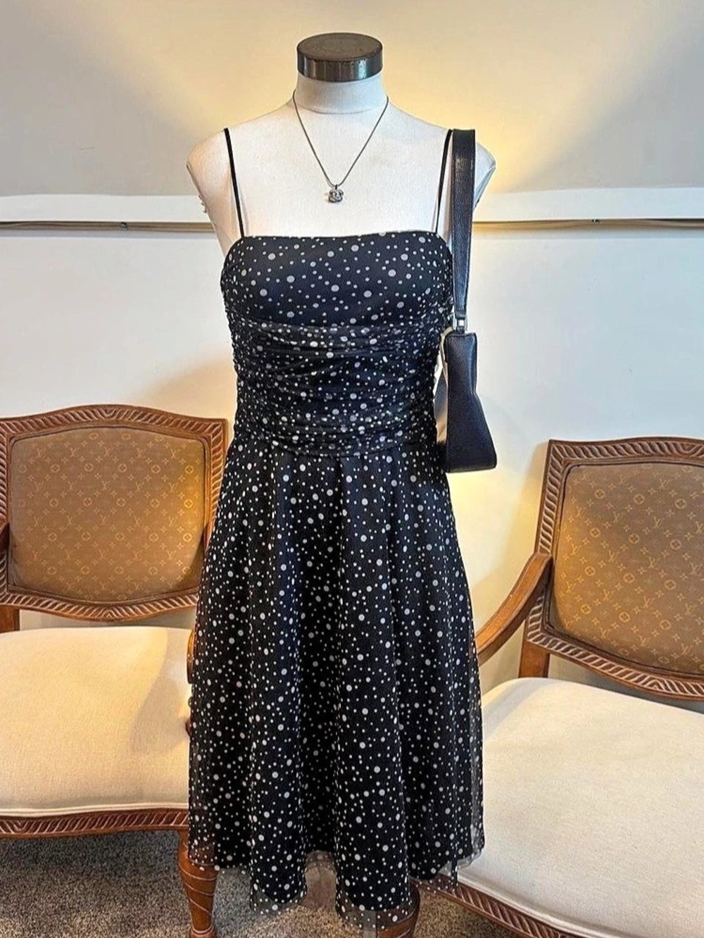 Jessica Howard Polka Dot Midi Dress in Black & White Size 8 Vintage 90s Y2K